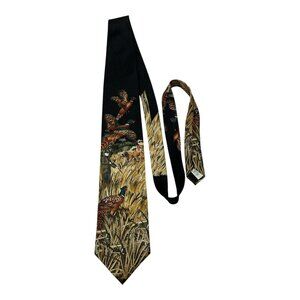 Vtg 80s Field & Stream Silk Neck Tie – Pheasant Hunting Scene – USA